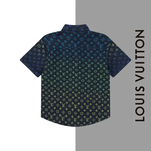 Gradient jacquard full print denim short sleeved shirt 1025032115 - Image 2