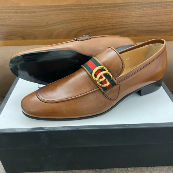 Men's Fashion Business Luxury G LOGO Brown slip on shoes - Image 2